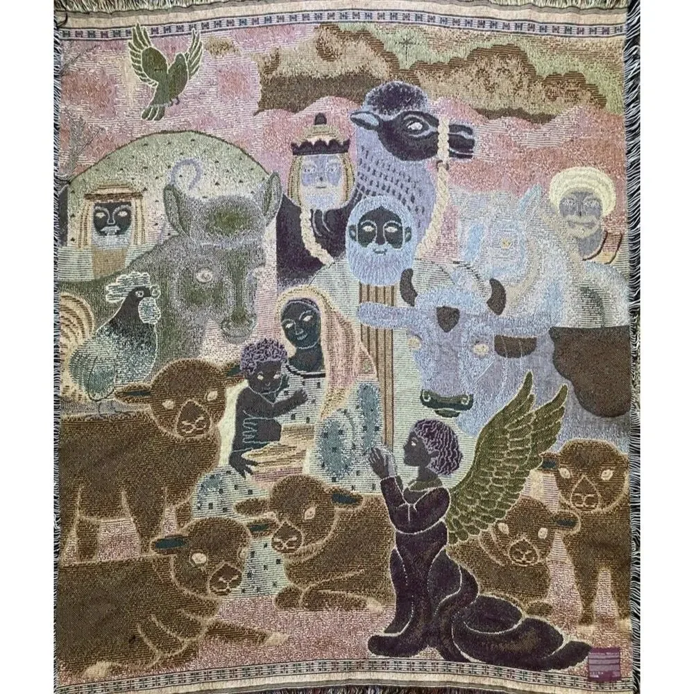 Vintage Christmas Nativity Tapestry Throw Blanket Christian Decor Religious